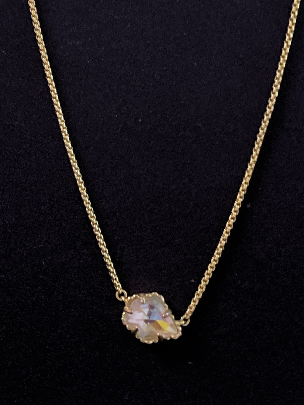 Gold Chain Necklace with Iridescent Flower Pendant